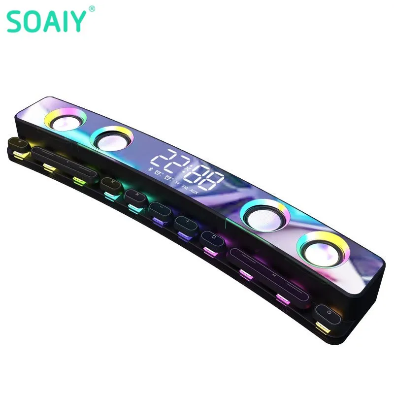 

3D Hifi Stereo Soundbar Music Center LED Mechanical Key Gaming Speaker Wireless Subwoofer Home TV Sound System Clock Speakers FM