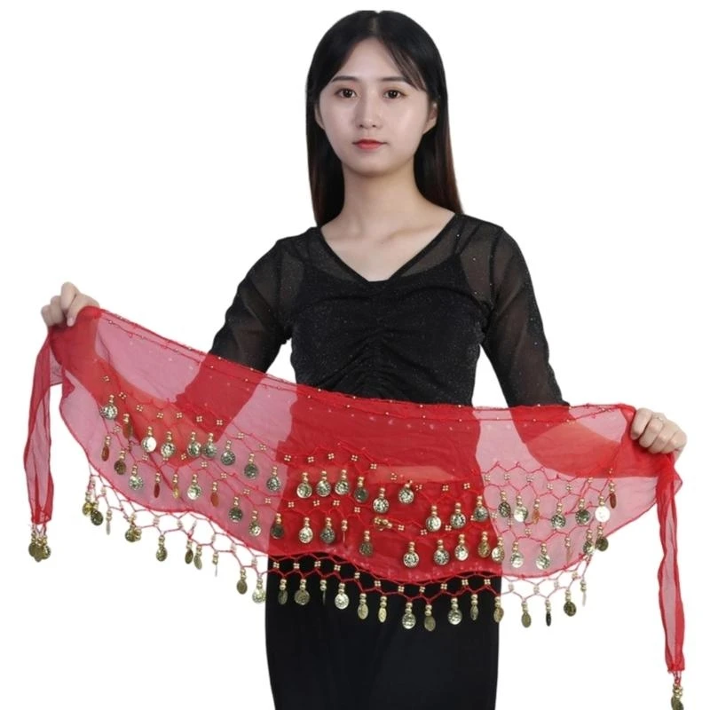 

39BD Belly Dance Hip Scarf Belly Dancing Hip Scarf Belt with 72/98 Gold for Yoga Class Belly Dance Skirt Wrap