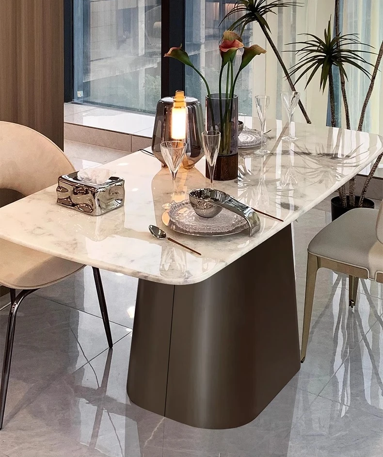 

Natural white marble dining table light luxury simple household light luxury high-end rectangular dining table
