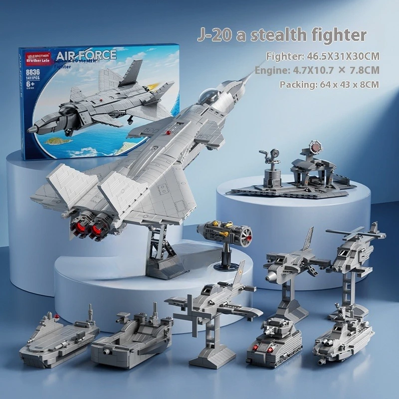 Military J-20 Stealth Fighter MOC 1411PCS Sky Fighter Warcraft Model Deformable Splicing Assembly Building Block Brick Toys Gift