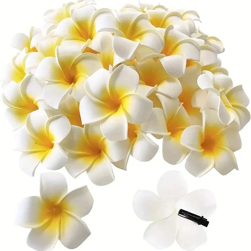 2/6Pcs Plumeria Flower Hair Clips for Women Girls Hairpins Korean Egg Flower Barrette Hawaiian Wedding Party Hair Accessories