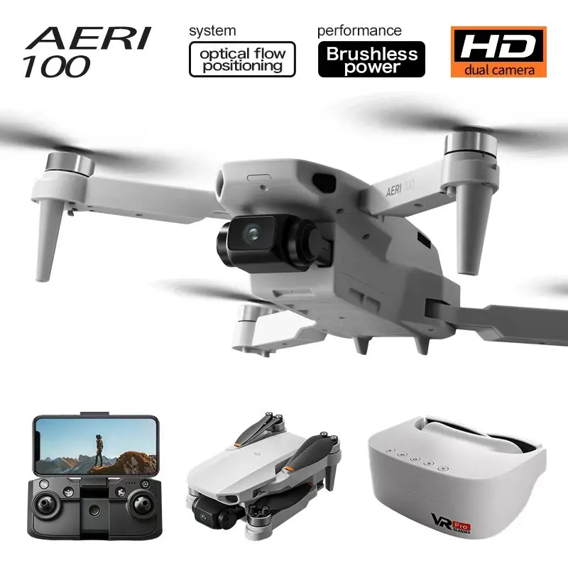 

Aeri 100 Foldable RC Drone Brushless Motor 4K HD Dual Camera VR Headset Portable Smart Quadcopter for Aerial Photography