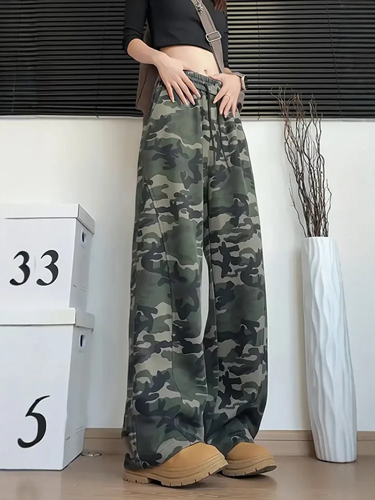 

American Sle High Waist Slimming Loose Casual Pants Men Women Autumn Camouflage Straight Leg Wide Leg Sweatpants