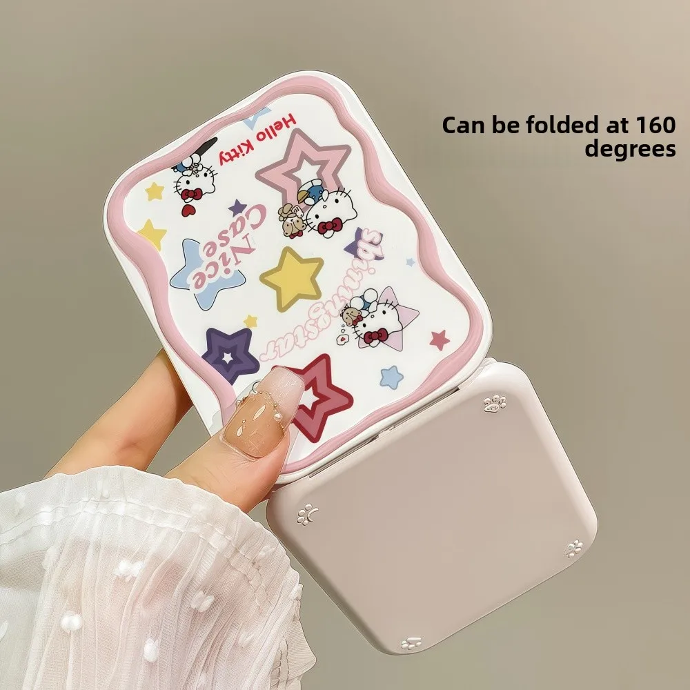 Hello Kitty Mini Przenośne składane lusterko do makijażu 2 w 1 Śliczna kompaktowa konstrukcja dla studentów Przyjazne do podróży Lusterko do retuszu On TheGo
