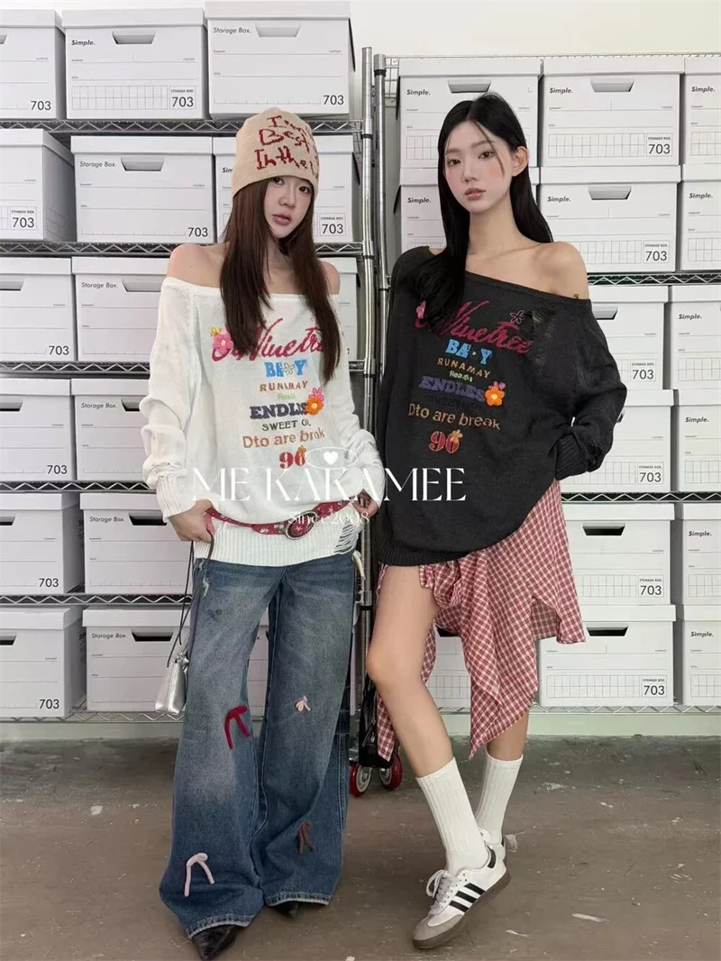 New Goth Punk Gothic Sweater Oversized Pullovers Women Cool Hollow Out Hole Broken Jumper Harajuku Aesthetics Sweater SL235