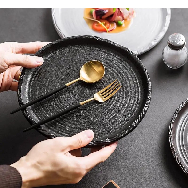 Threaded Ceramic Flat Plate Restaurant Steak Pasta Dessert Plates Molecular Cooking Specialty Tableware
