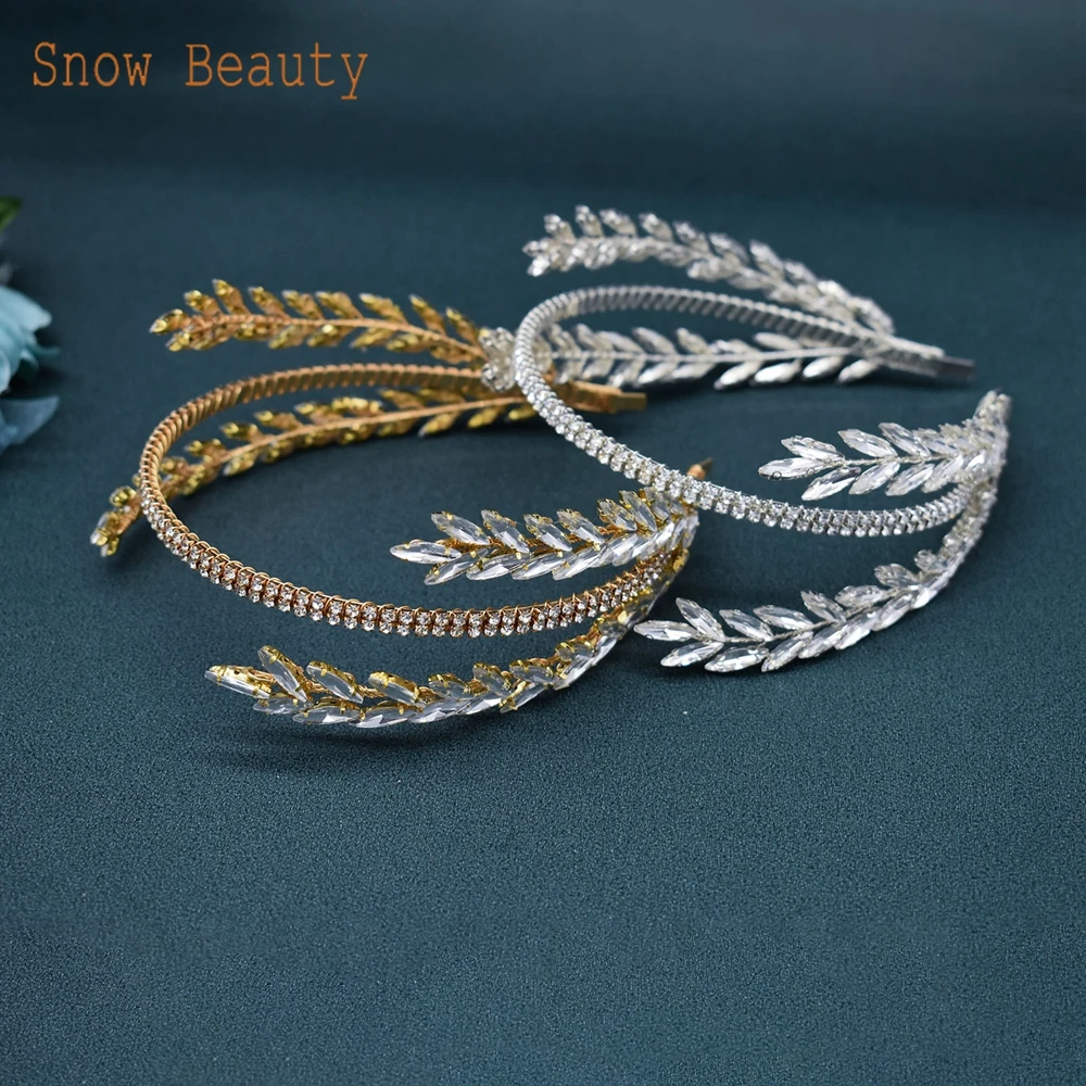 DZ030 Bridal Headband Trendy Golden Party Headdress Crystal Wedding Head Hoop Handmade Bride Headwear Women Hair Accessories