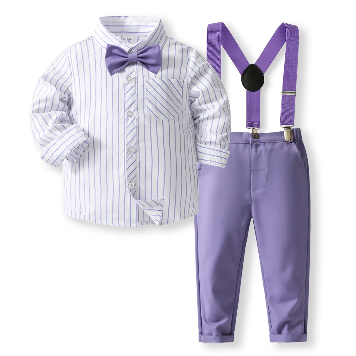 4Piece Spring Autumn Boys Clothing Korean Fashion Stripe Gentleman Tie Long Sleeve Cotton Tops+Pants Kids' Sets And Outfits B423