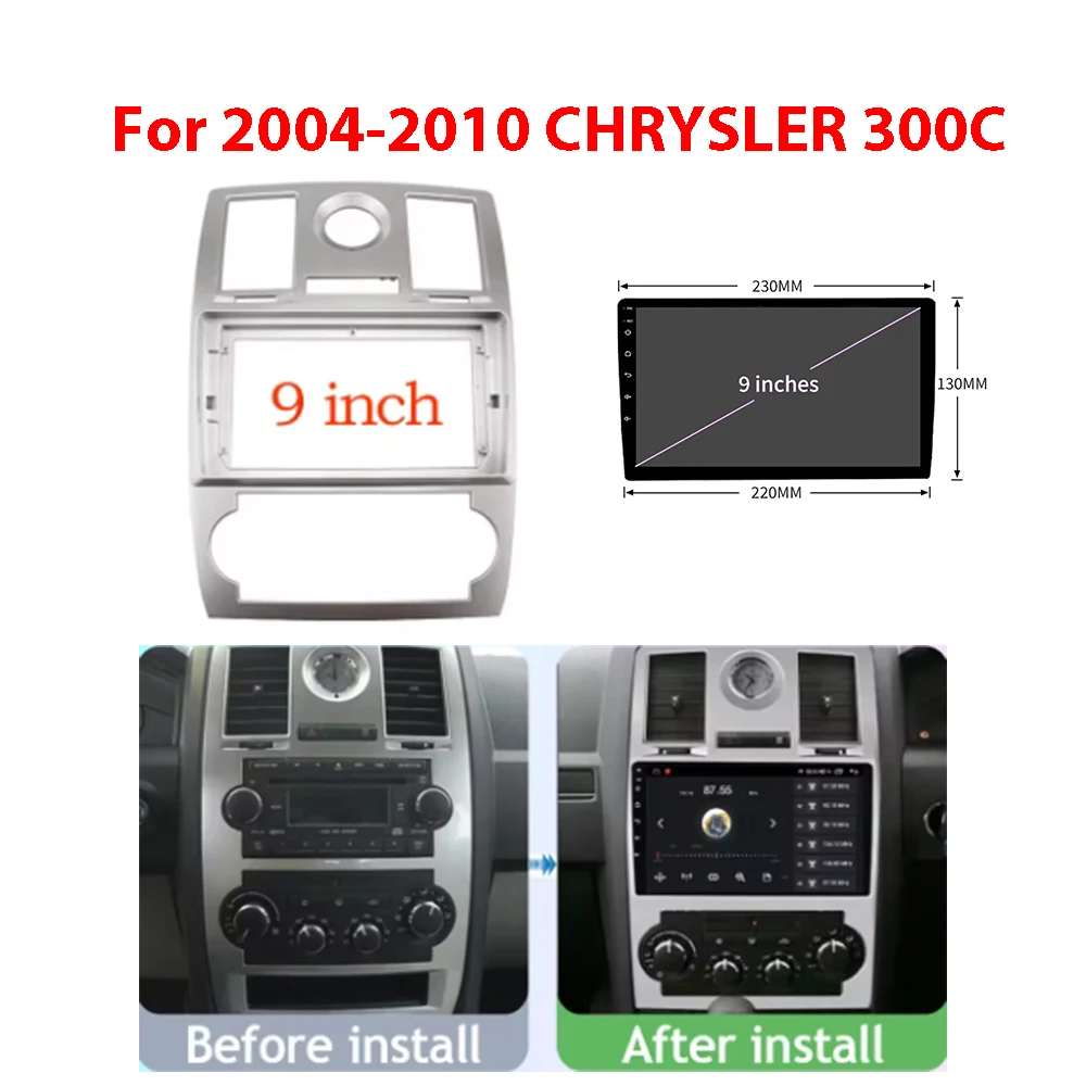 

For CHRYSLER 300C 2004-2010 9 Inch Android Car Radio Frame Fascia Trim Bezel Auto Stereo Panel Canbus Cable Harness Kit