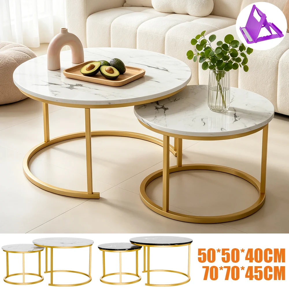 Modern Round Coffee Tables Metal Nordic Nesting Coffee Table Space Saving Stacking Side Desk For Living Room Bedroom Balcony