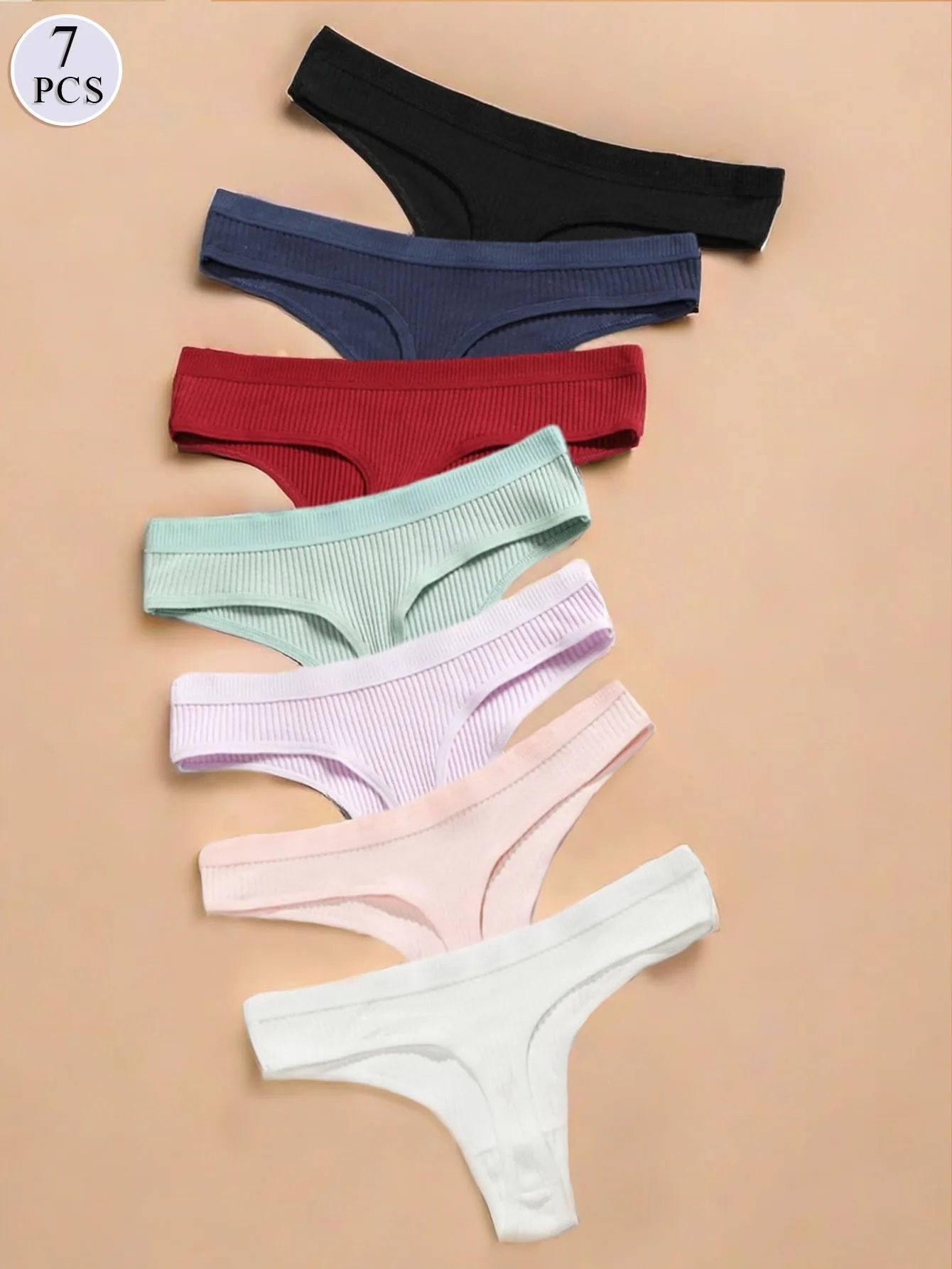 7 قطع من سيور بسيطة ومثيرة ومنخفضة الخصر للنساء بألوان مختلفة، سيور مريحة من القطن الخالص قابلة للتنفس،