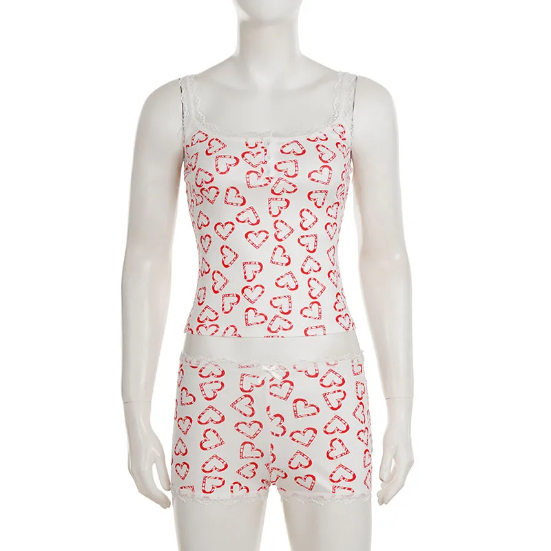 SUCHCUTE Zoete Kant Print Shorts Thuis Set voor Vrouwen Kawaii Leuke Strapless Top & Laagbouw Elastische Taille Shorts zomer Kleding Nieuwe