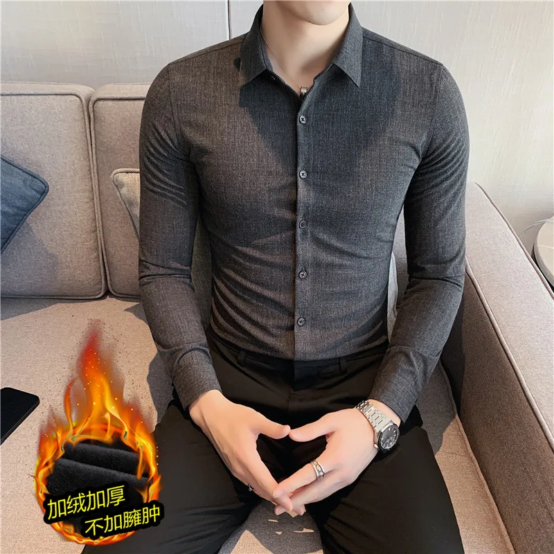 Männer Herbst Winter Langarm Verdickt Plüsch Hemd Hohe Qualität Männer Formale Business Slim Fit Langarm Solide Warme Shirts