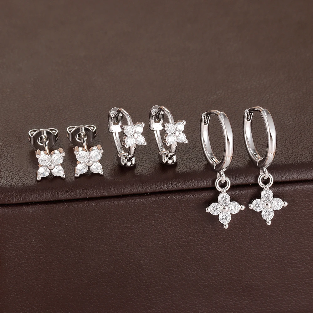 6PCS Simple Zircon Flower Hoop Earrings Sets For Women 14K Gold Plated Tiny Huggies Cartilage Stud Earring Piercing Jewelry Gift
