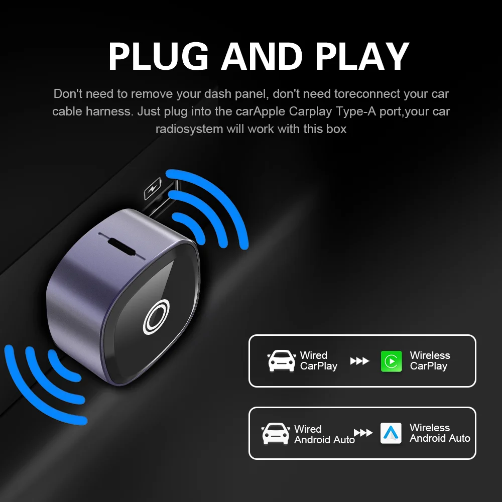 New XUDA 2 in 1 Wireless CarPlay Adapter&Android Auto Wireless Adapter, 5Ghz WiFi Type-C/USB Plug Play CarPlay Wireless - view 4