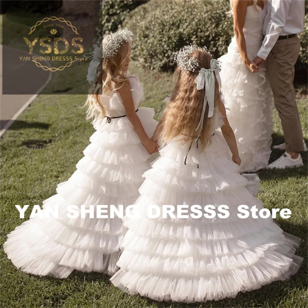 Luxury Princess Flower Girl Dress Flower Pleat High Neck Sleeve Ankle Length Elegant Formal First Communion Gown Customized