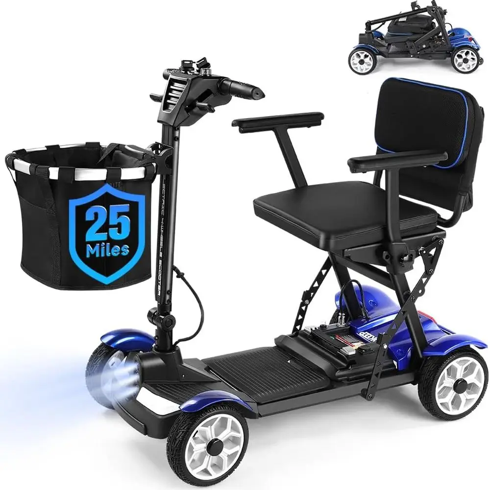 4 Wheels Folding Mobility Scooter, 28 Miles Range, 384Wh Removable Li Battery, Max 300LBS, Ultra Lightweight E Scooter for Adult