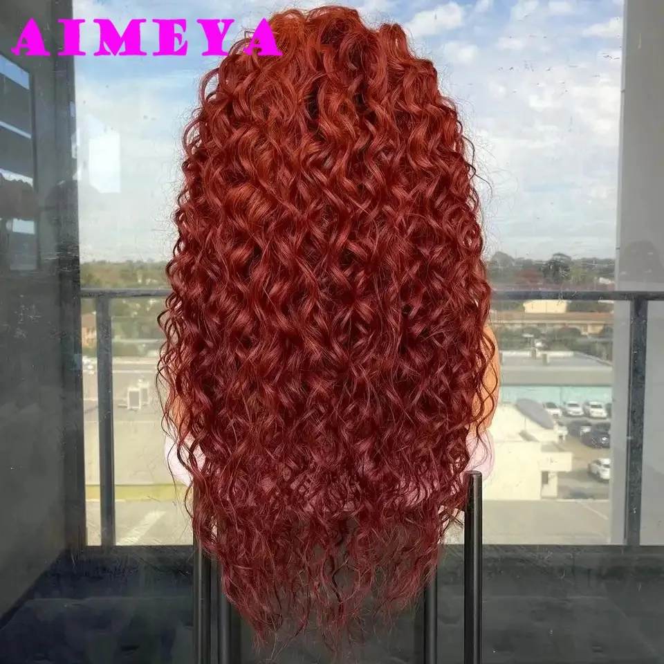 Copper Red Curly Wig Long Deep Wave Synthetic Lace Front Wig for Women 13x4 Natural Hairline Daily Use Cosplay Wig Glueless