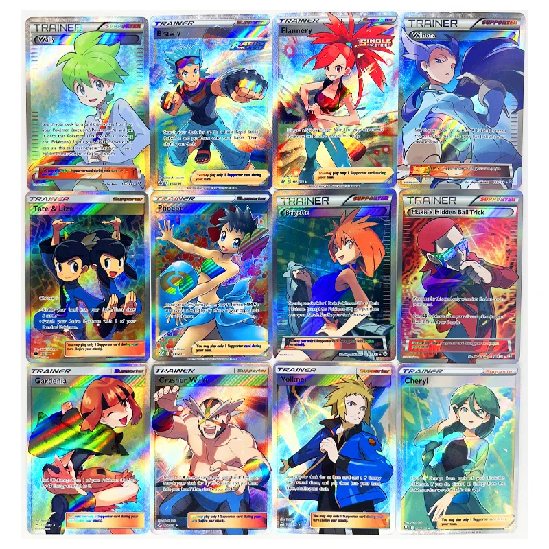 PTCG Pokemon Game Collection Card, Pikachu instrutor, Flash refrativo, Presente Brinquedo das Crianças, DIY, 55pcs por conjunto