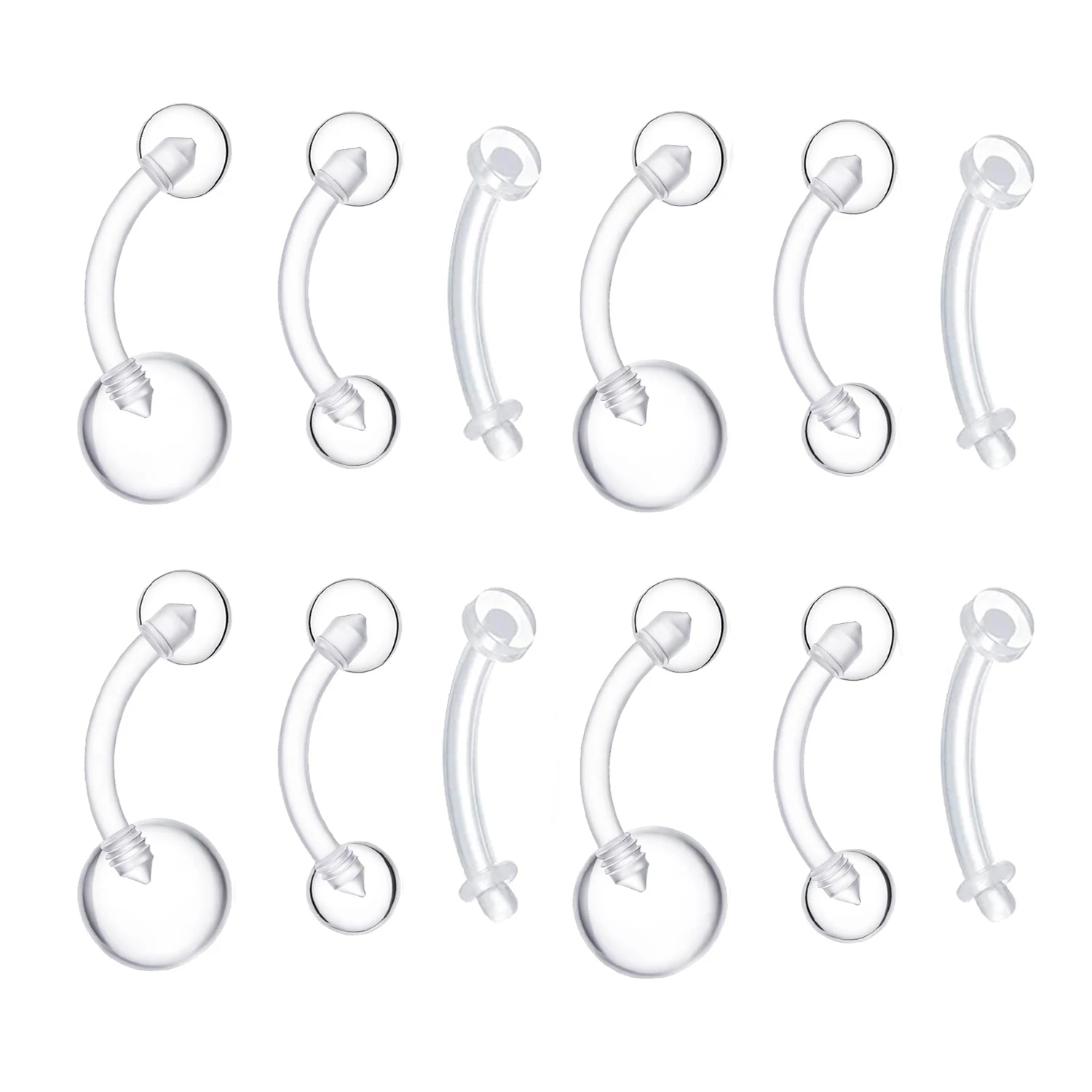 12Pcs Set Plastic Belly Button Rings Clear Tongue Rings Pregnancy Barbell Piercing Retainer Invisible Navel Ring for Work Sports