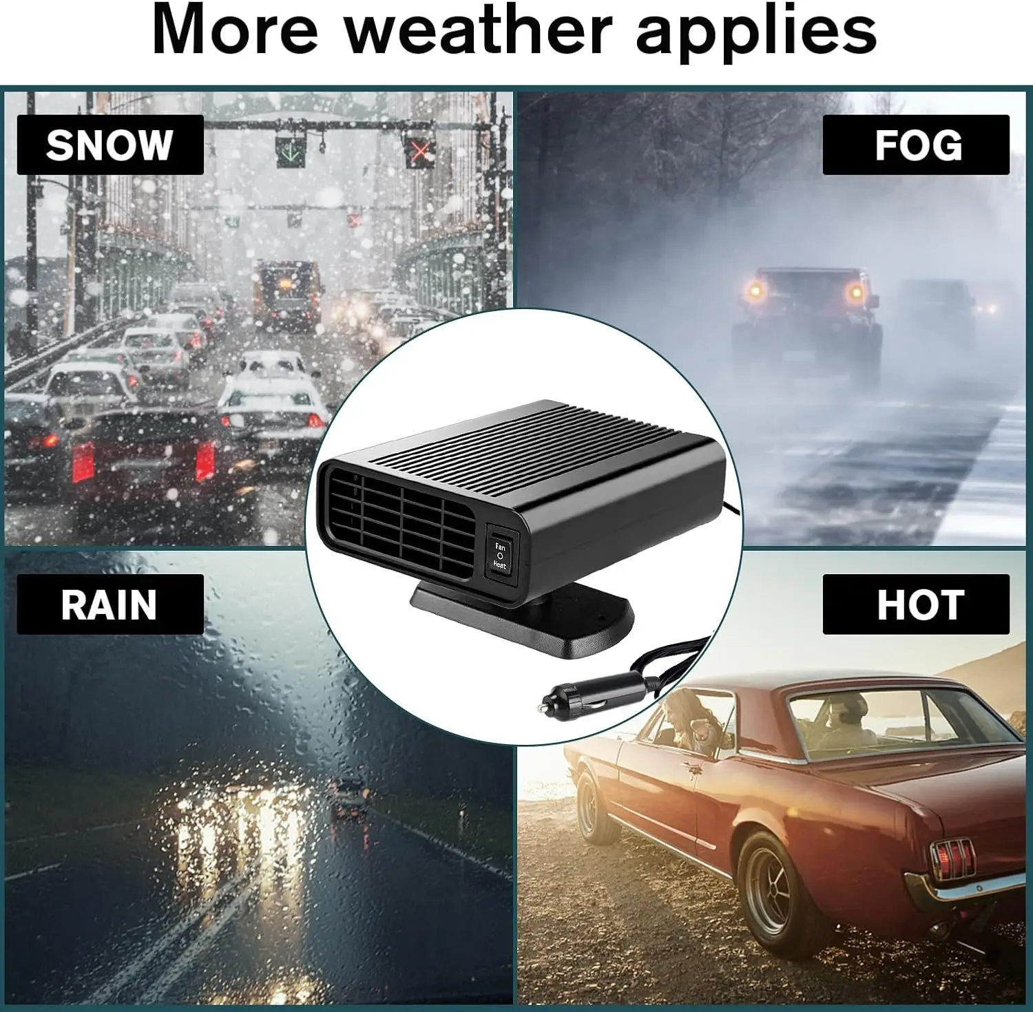 Pemanas Mobil Portabel 150W 12V Colokan Pemantik Rokok Memanaskan & Menyejukkan Cepat Penghilang Embun Beku