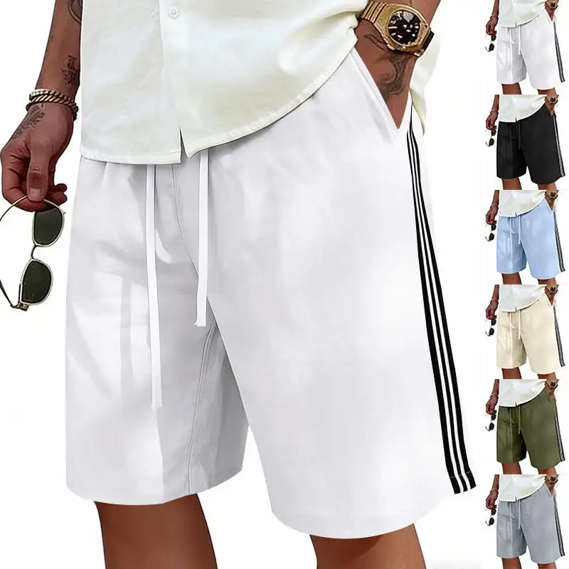 

Summer Large Size Men's Beach Casual Sports Simple Striped Quick Dry Running Drawstring Shorts Breathable Comfortable Polyester