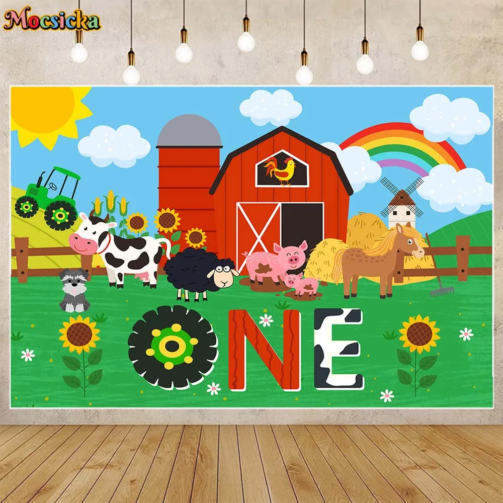 

Mocsicka 1st Birthday Backdrop Red Barn Farm Animals Baby First Birthday Party Decor Newborn Photography Background Photo Studio