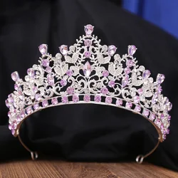 KMVEXO Baroque Luxury Purple Crystal Tiara Crown For Women Princess Wedding Girls Party Crown Veil Diadem Hair Dress Accessories