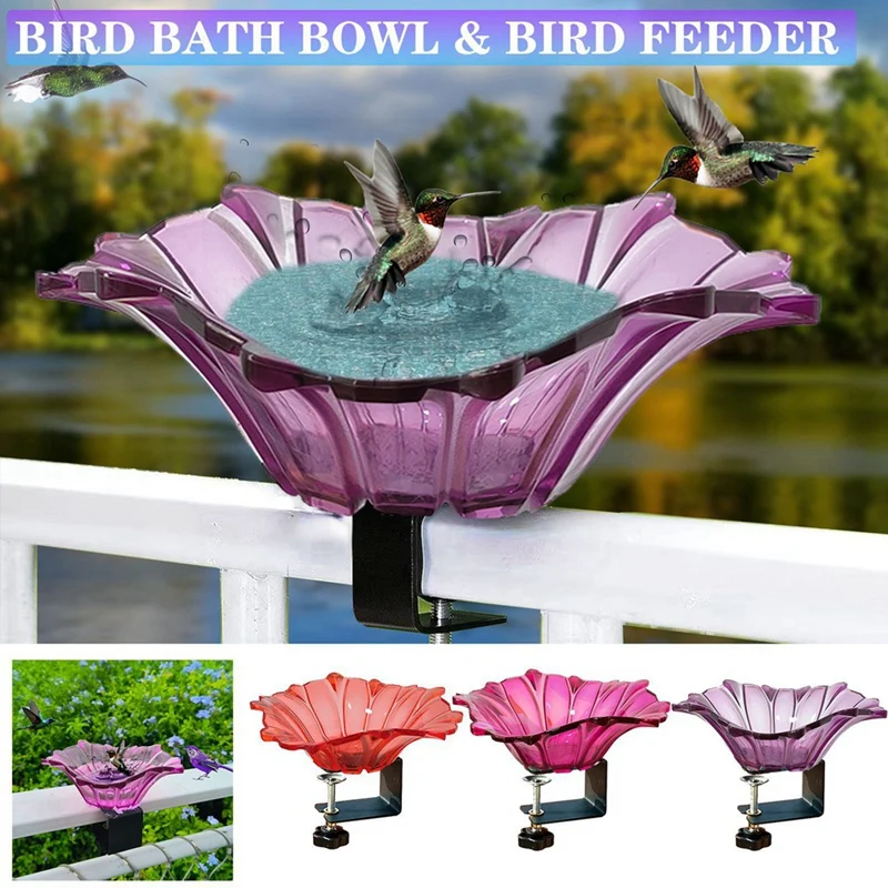 Balcony Bird Bath Railing Bird Feeder Birdbath Bowl Fence Bird Bath With Heavy Duty Adjustable Base Deck Rail