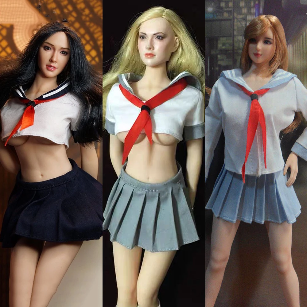 1/6 Female Soldier Uniform Red Tie Sailor Suit Mini Pleated Skirts Japanese School Uniform Shirt For 12