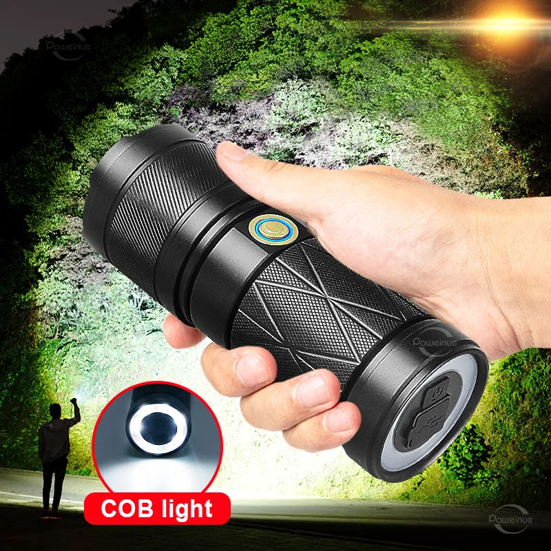 Super Bright Rechargeable Flashlight High Power LED Flashlight 18650 Waterproof Usb Most Powerful Torch Light with COB Lamp