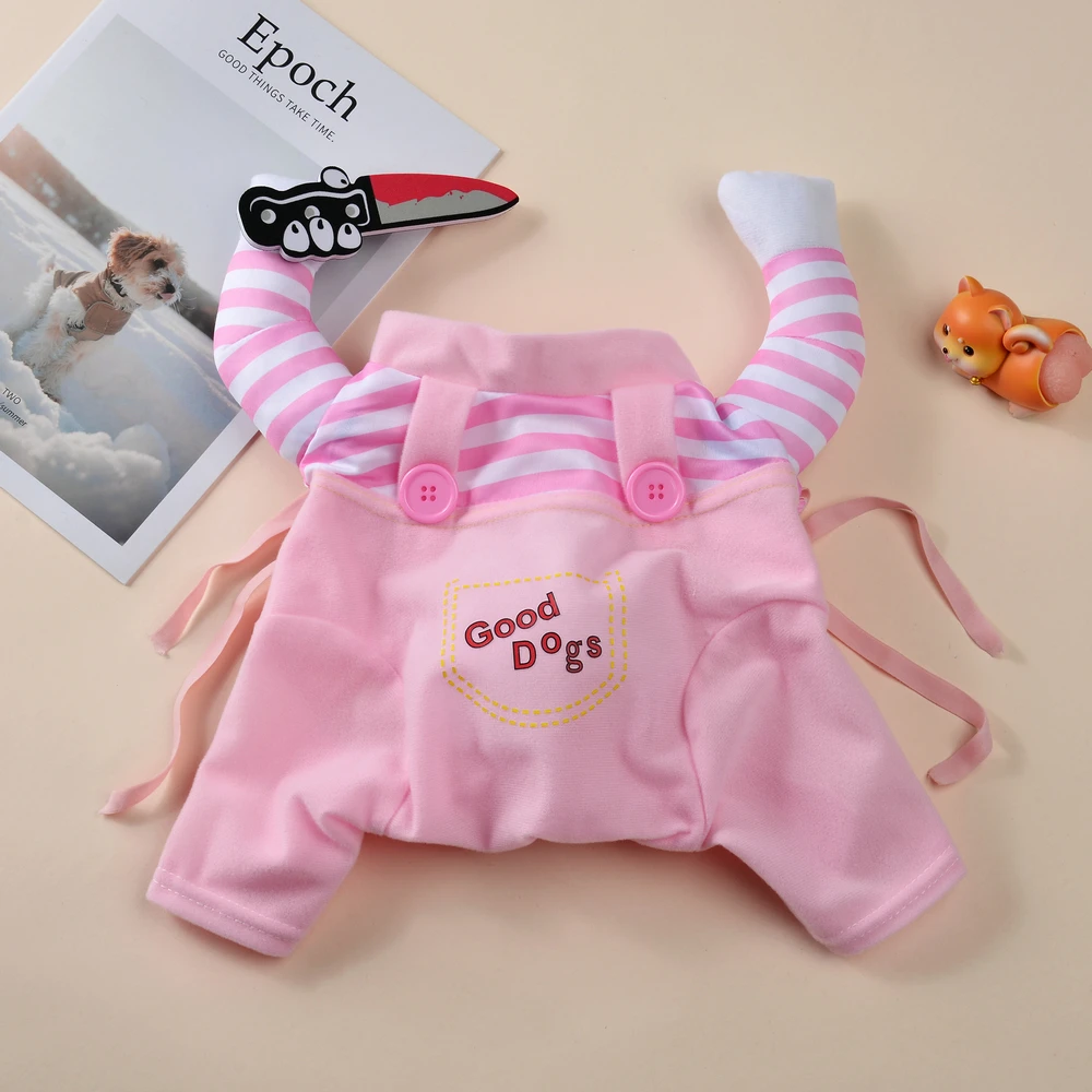 Funny Cat Clothes with Toy Knife Cute & Scary Pet Costume for Kittens Small Cats Dogs Halloween Cosplay Outfit Party Photo Props