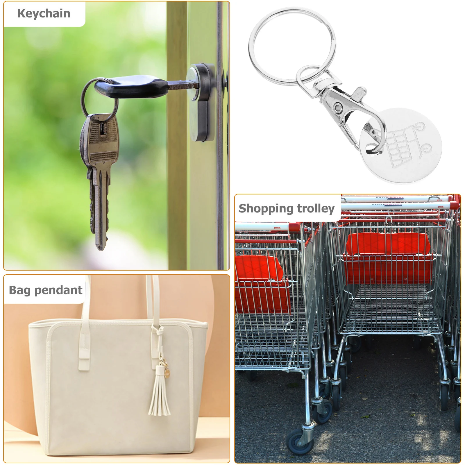 4 Pcs Cart Token Shopping Trolley Tokens Keychain Metal Ring Small Gofts Ornament Stainless Steel Coin Pendant Shopping Trolley