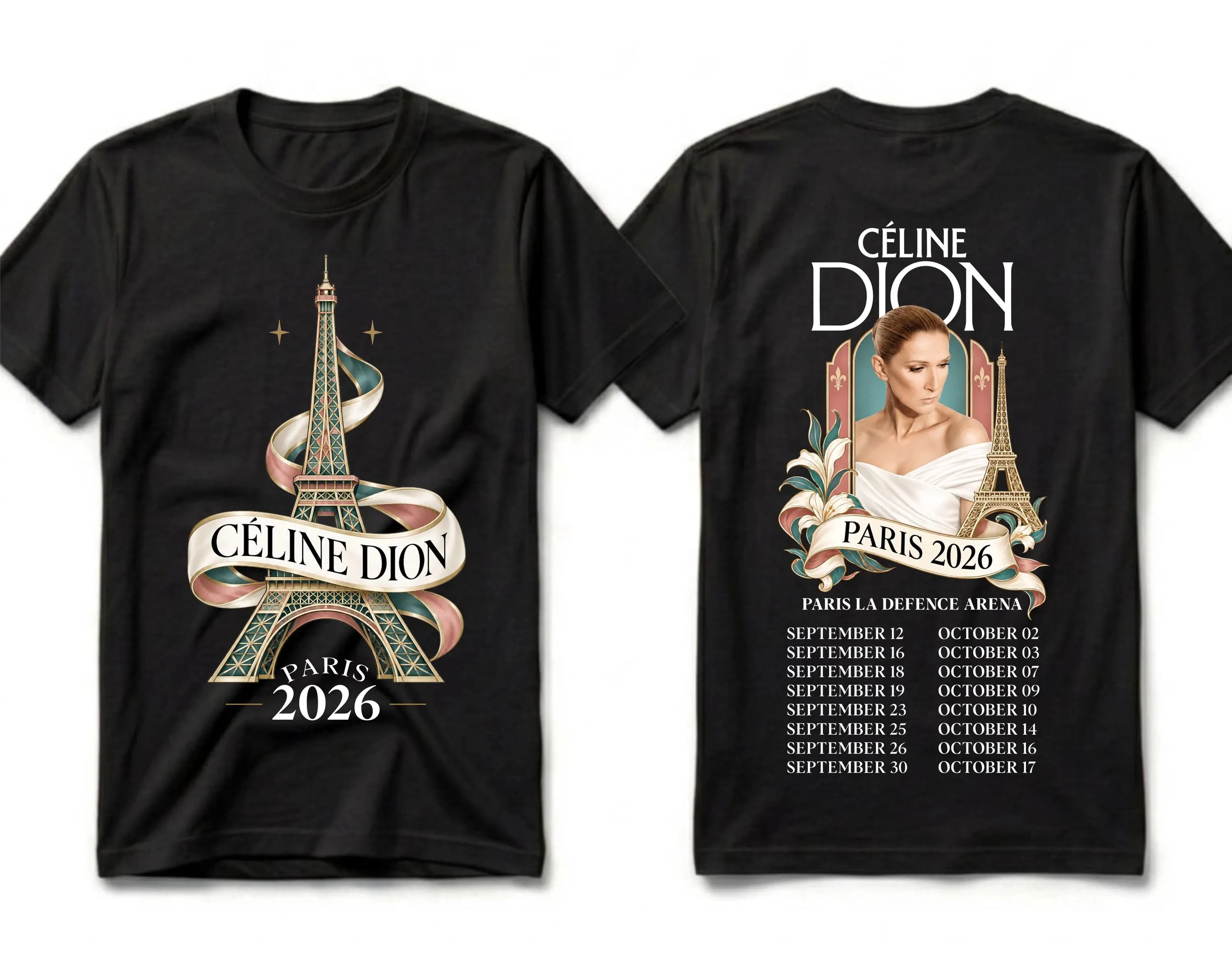 2026 New Collection - Celine Dion's Family Neutral Wide-Tee with Eiffel Tower Pattern - Side Print Street T-Shirt