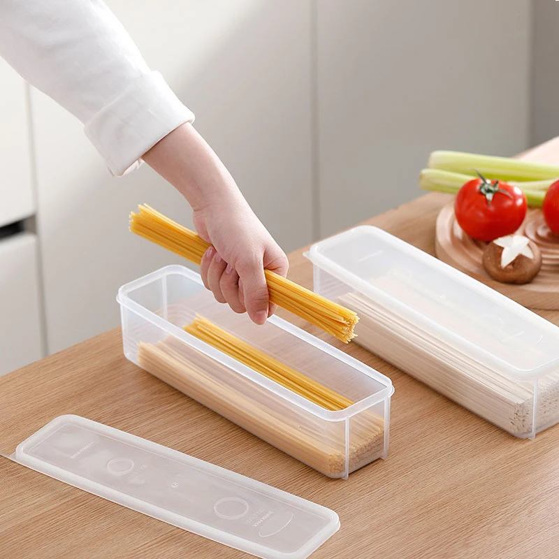 New Noodle Spaghetti Container Plastic Sealed Box Household Cereal Preservation Storage Case With Cover Kitchen Food Holder