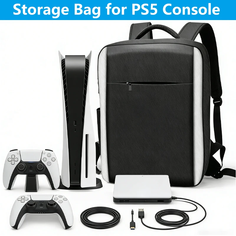Bolsa de almacenamiento para consola PS5, estuche de viaje de gran capacidad, mochila, controladores plegables/auriculares, discos de juego, accesorios
