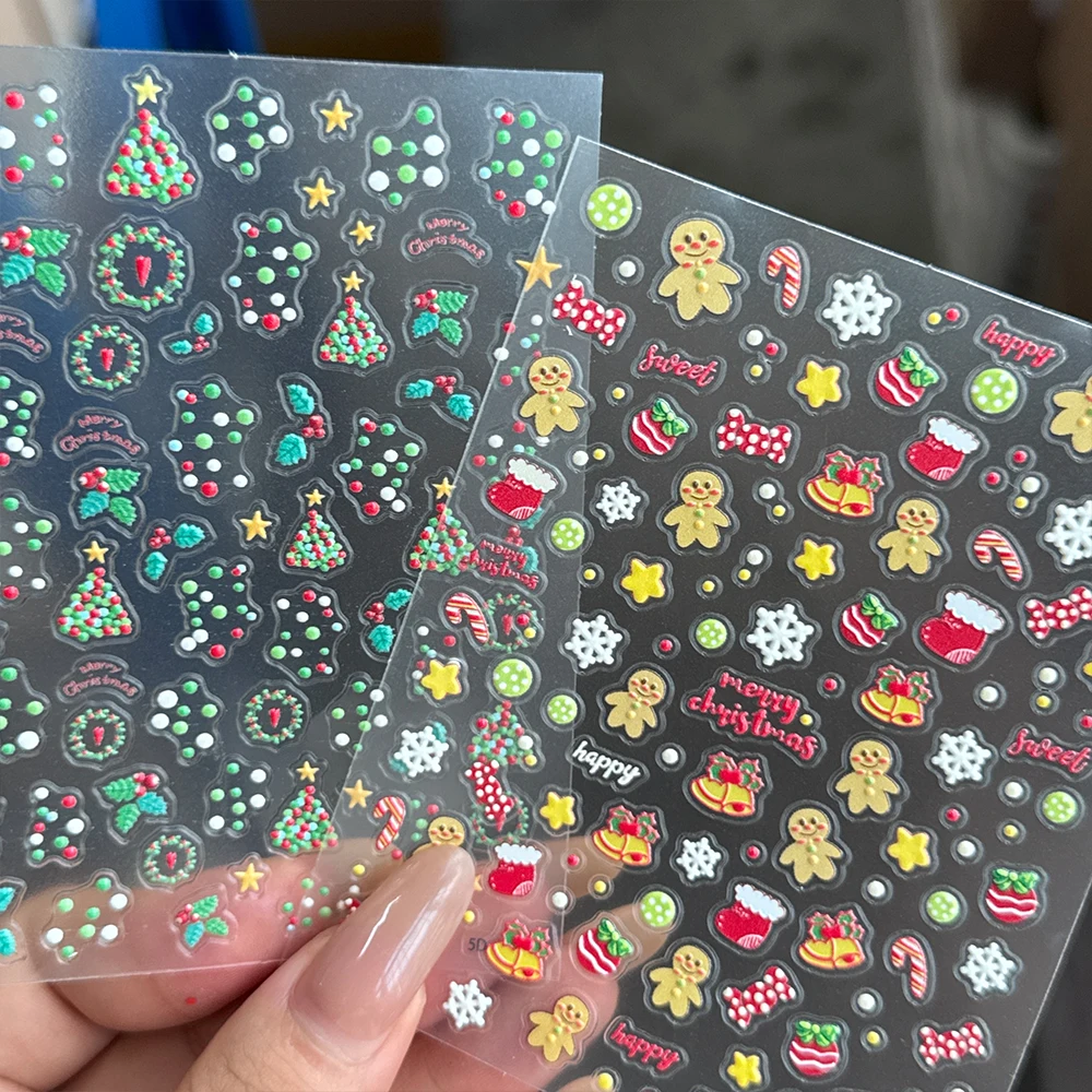 1Pcs 5D Cartoon Christmas Nail Sticker Relief Design Santa Claus Snowflakes Elk Xmas Nail Decals Winter Chrismas Nail Slider Dec