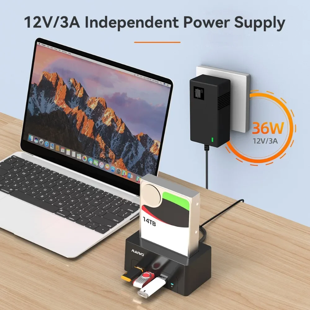 MAIWO 2.5"/3.5" SATA HDD/SSD Hard Disk Drive Dock USB To SATA Docking Station with 2 USB 3.0 Ports 1 Fast Charge Port HDD Case