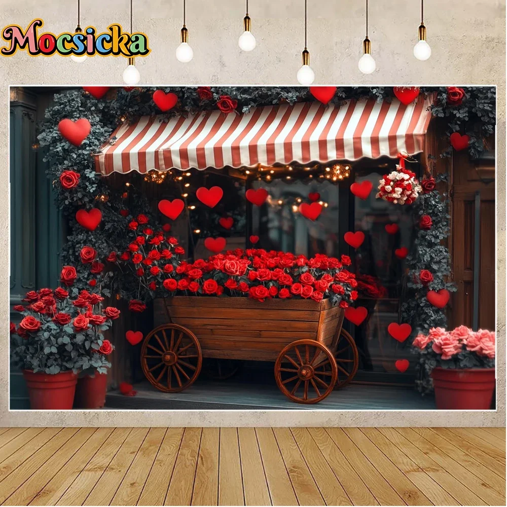 Mochisca 14 พฤศจิกายนวันวาเลนไทน์การถ่ายภาพพื้นหลังกุหลาบรักร้านดอกไม้ปาร์ตี้วันหยุดครอบครัวฉากหลังสตูดิโอ