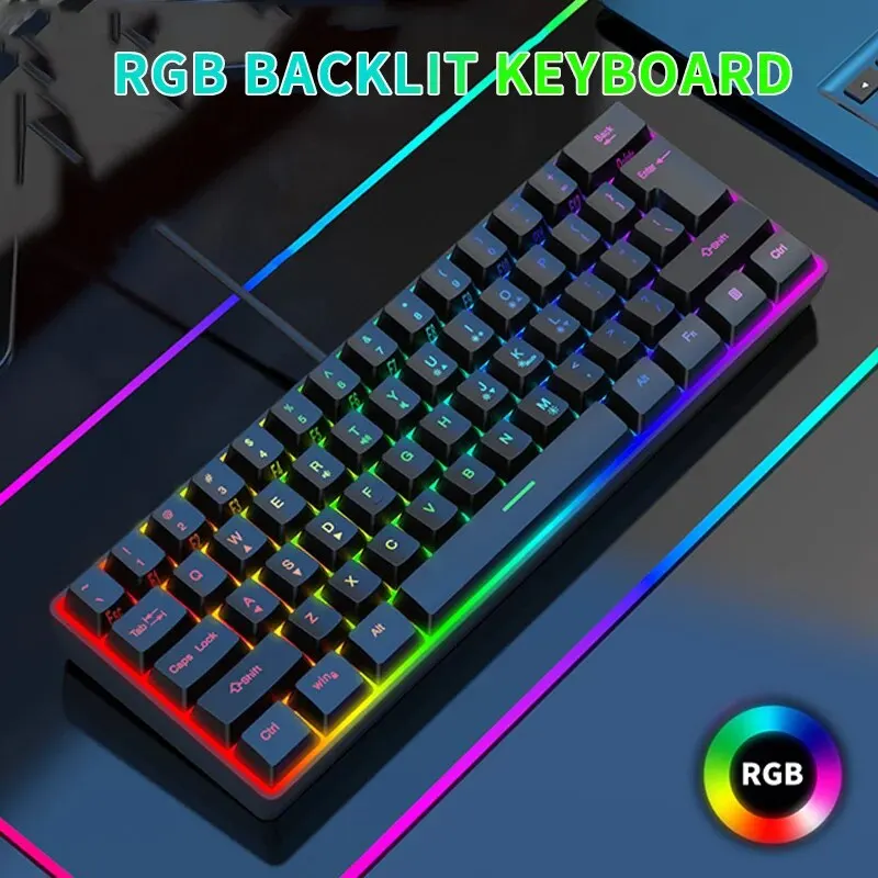 61 Key Match Color RGB Light High Appearance Level Girl Mechanical Feel TPC Line Small Game Wired Keyboard