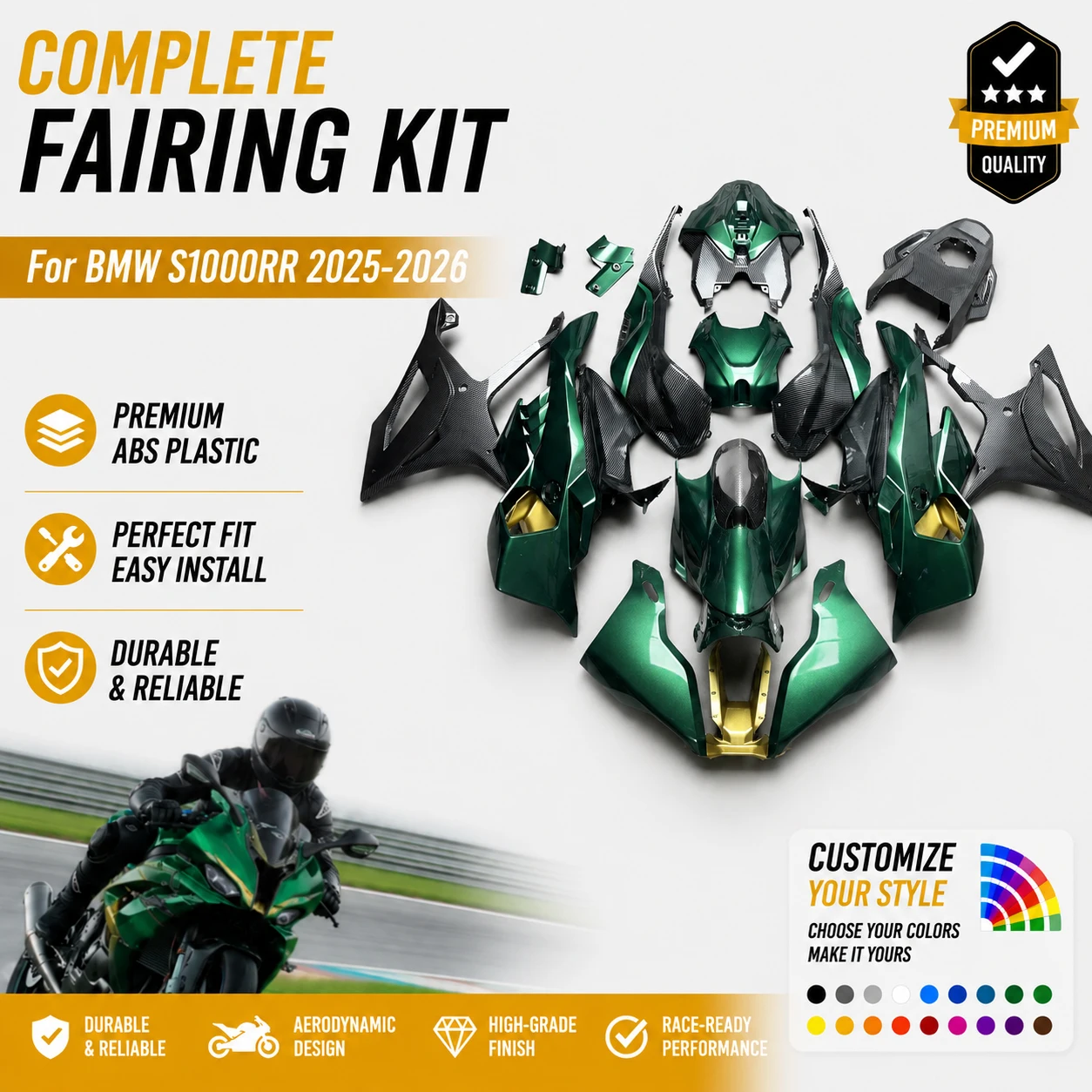 Carbon Fiber Fairing Kit for BMW S1000RR 2025 2026 OEM Fitment Guaranteed Pre-Drilled ABS Plastic Injection Molded Bodywork Set