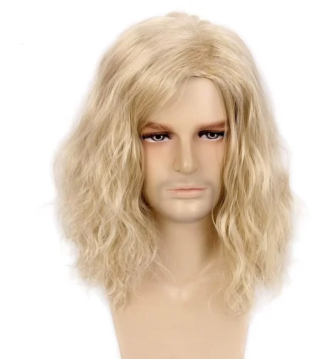 Beige White Men's Wig Long Curly Hair Corn Hot Synthetic Wig Natural Heat Resistant Men's Daily Party Cosplay Full Head Cover