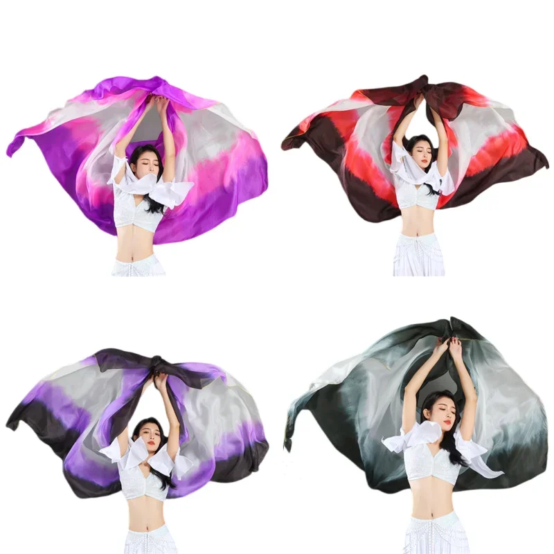 Hand-Made Belly Dance Silk Scarf Veils Gradual Colors Professional Oriental Dancer Stage Performance Show Props Worship Praise