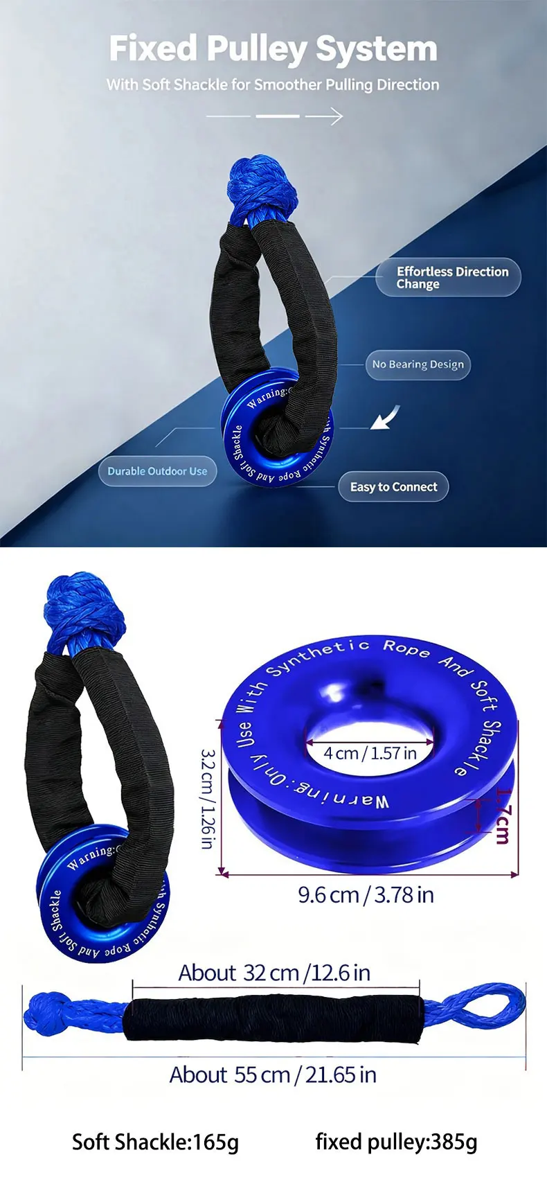 17T Soft Shackle, Soft Shackle & Fixed Pulley Kit für Offroad-Bergung, Selbstrettungs-Abschleppwerkzeug – Detail 1