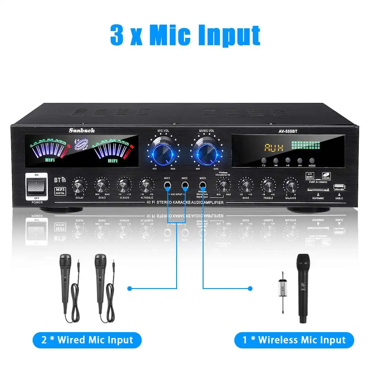 4000W 5CH HiFi Power Amplifiers Stereo 12V bluetooth 5.0 Home Car Audio Digital Sound Amplifier BASS Music Player FM USB SD 3Mic