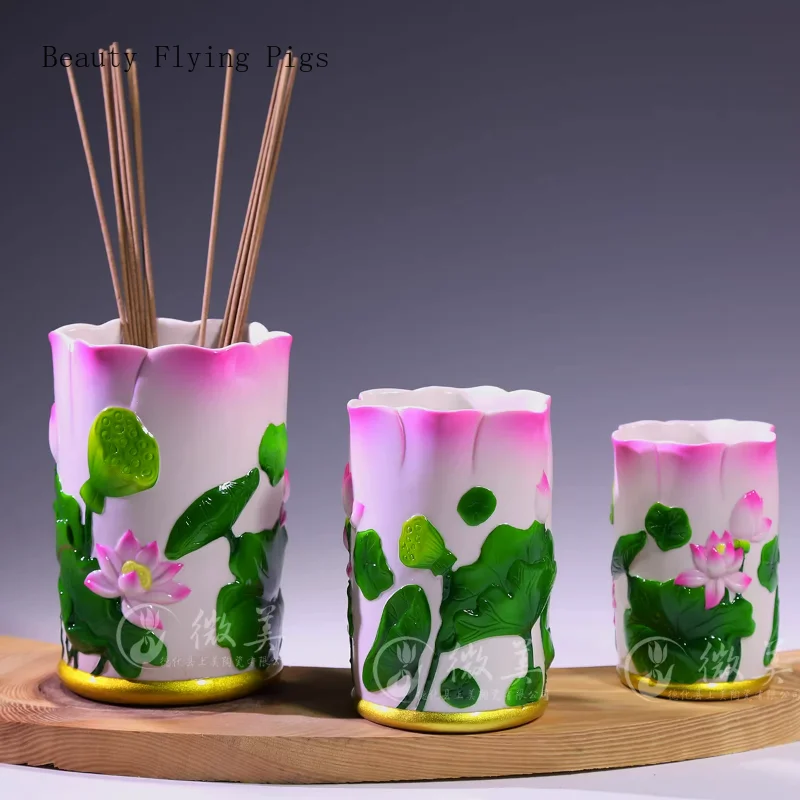 Chinese Ceramic Lotus Incense Insertion Tube for Buddha Vases and Buddhist Utensils  home decor  Tabletop Vase feng shui