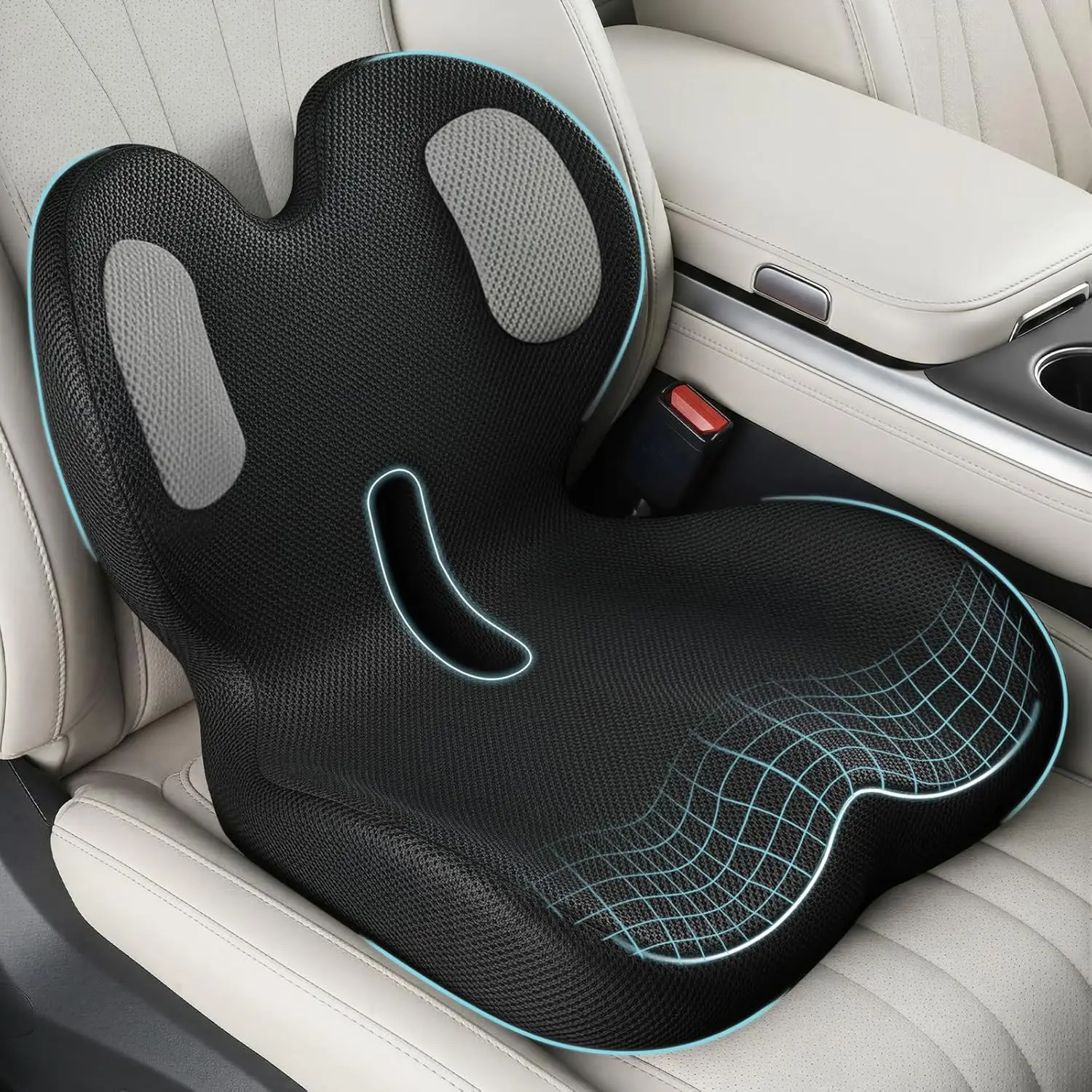 

Trucker Seat Cushion with Lumbar Support Pillow, Ergonomic Memory Foam Pad for Long Driving Back Pain Relief, Non-Slip Car Seat