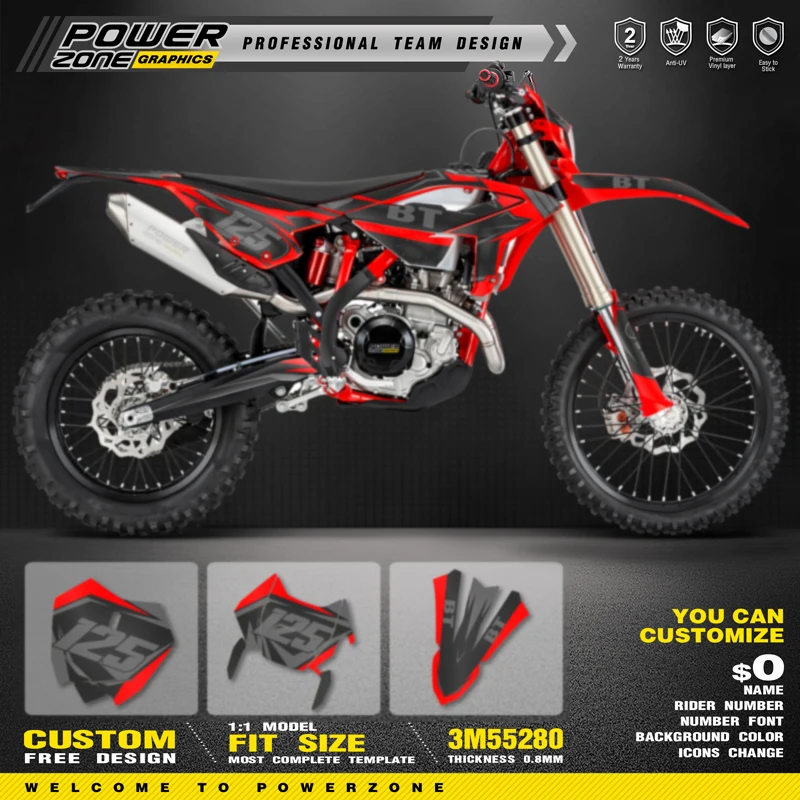 PowerZone Motorcycle Graphic Decal Stickers Kits For BETA RR ENDURO 125 200 250 300RR 350 390 430 480 2023 2024 2025
