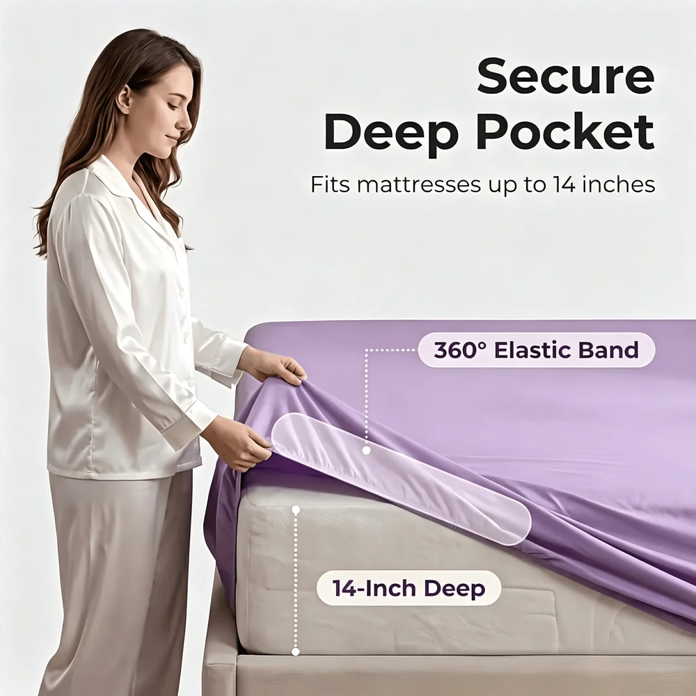 3/4-Piece Bamboo Fiber Fitted Sheet Set, Soft Breathable & Comfortable, Ideal For Heavy Sleepers & Sweaty Sleepers, Includes Pillowcases & Fitted Sheets, Available In Twin/Full/Queen/King Sizes, Perfect For Room Decoration,