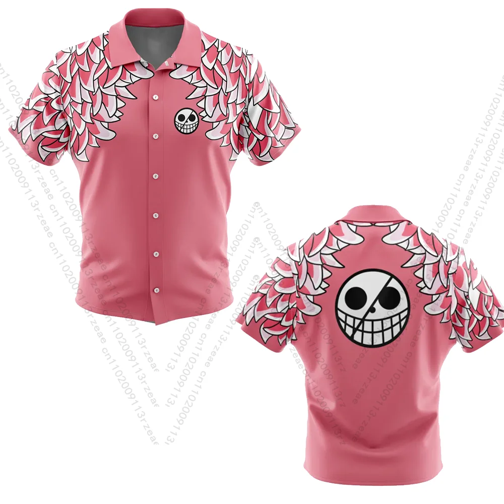 

Doflamingo One Piece Japan Anime Hawaiian Beach Vacation Shirt Shorts Men's Cosplay Harajuku Print Kid Fashion Casual Shirt